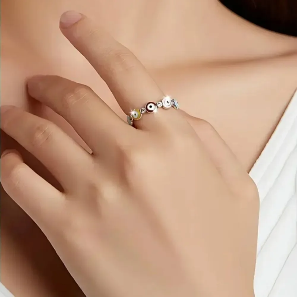 Colorful Evil Eye Ring Sz 7